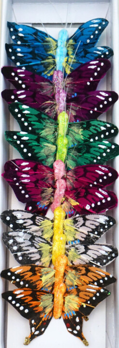 12pc 2.5&quot; Butterflies on 3&quot; Wire Multi w/Glitter Body