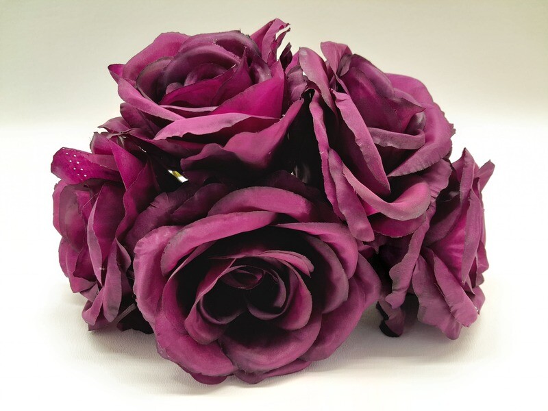 12&quot; Open Rose Bundle x5 w/4&quot; Head Purple