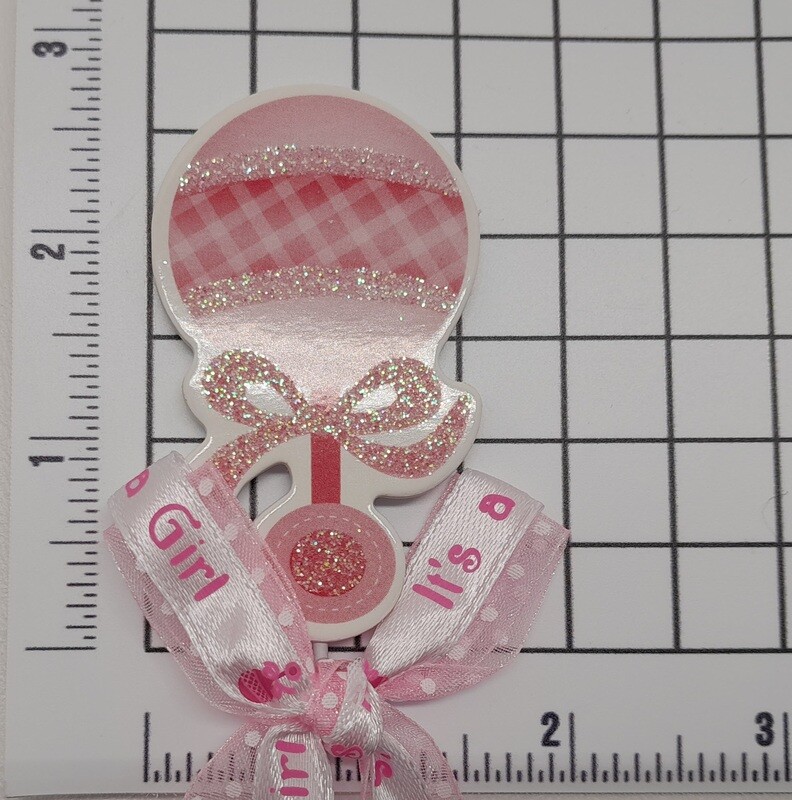 2pc 10.25&quot; Its a Girl Rattle Pick w/Bow Pink