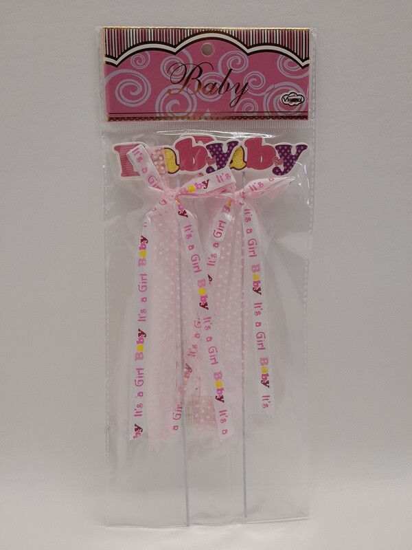 2pc 9.75&quot; Its a Girl Baby Pick w/Bow Pink