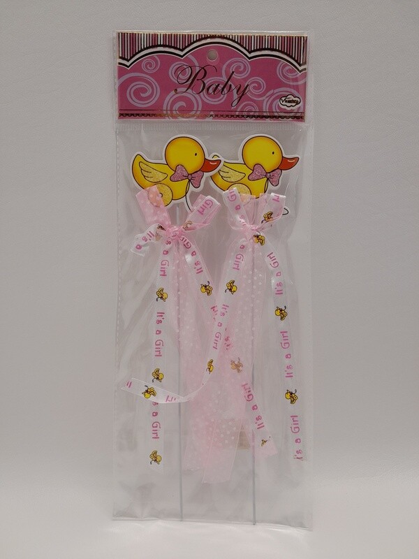 2pc 10.25&quot; It&#39;s a Girl Duck Pick w/Bow Pink