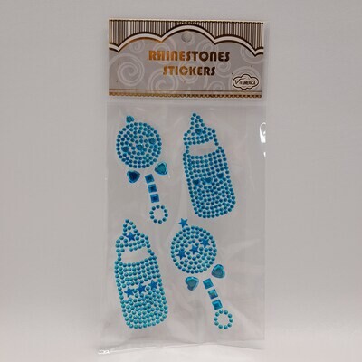 Adhesive Back Rhinestone Baby Bottles/Rattles Blue