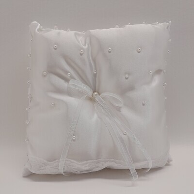 10&quot; Ring Pillow w/Lace/Pearls White