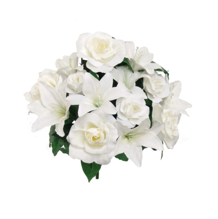 14&quot; Rose/Lily Wedding Bush x14 w/3&quot;-4&quot; Heads White