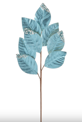 26&quot; Glitter/Metallic Magnolia Leaf Branch Blue