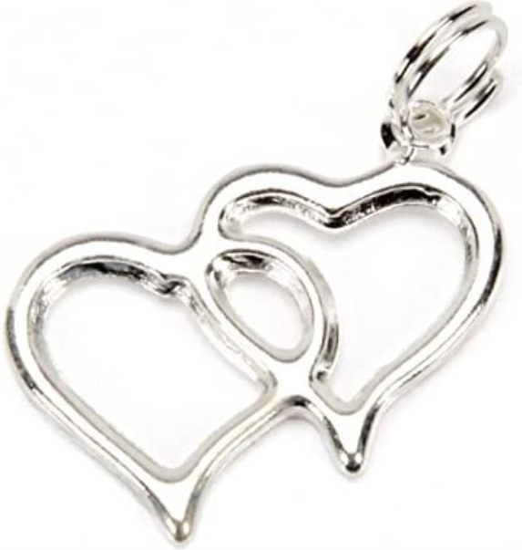 20pc Double Heart Charms Silver