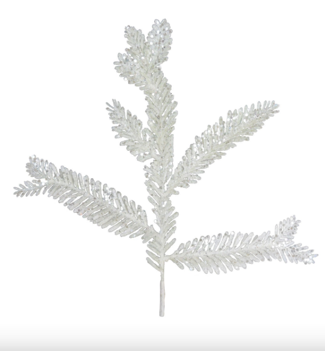 12&quot; Glitter Fern Clip White