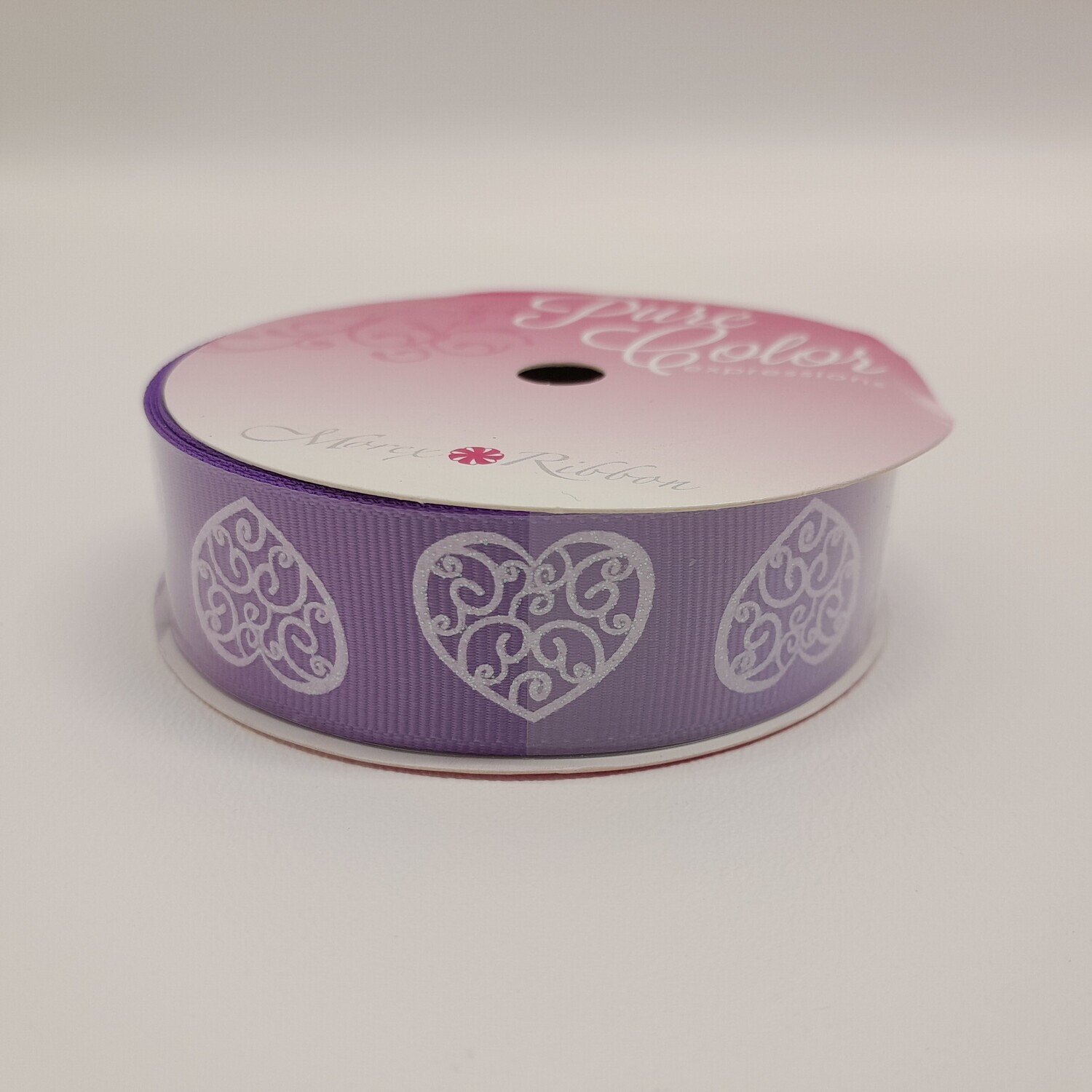 7/8&quot;x4yd Grosgrain Lace Heart Ribbon Lavender