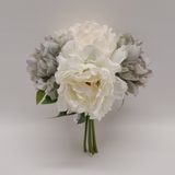 10.5&quot; Peony Bouquet x5 w/4.5&quot; Heads Cream/Green