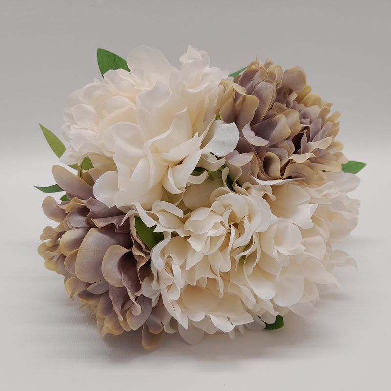 10.5&quot; Peony Bouquet x5 w/4.5&quot; Heads Beige/Grey