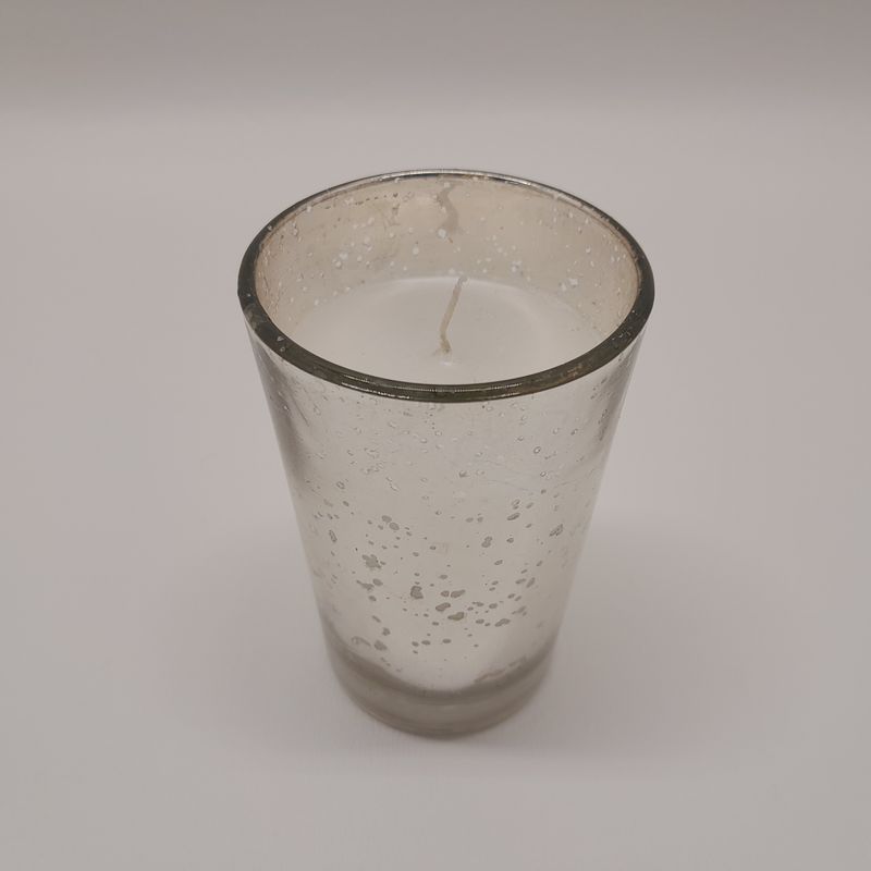 3.5″x2.5″ Mercury Glass Wax Filled Votive Silver