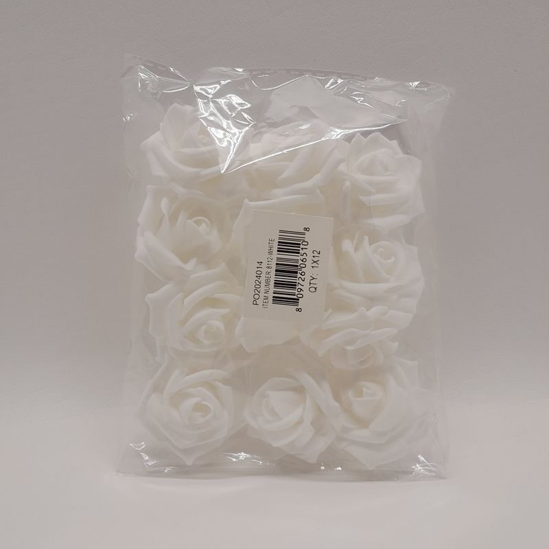 12pc 1.75&quot; Foam Rose Heads White