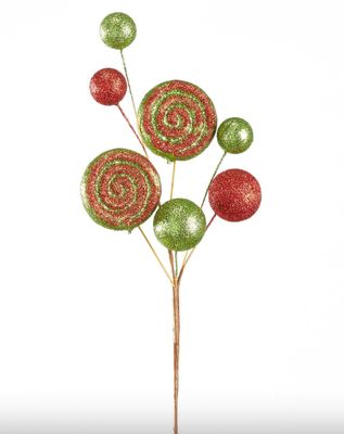 11.5&quot; Glitter Lollipop w/Ball Pick Red/Green