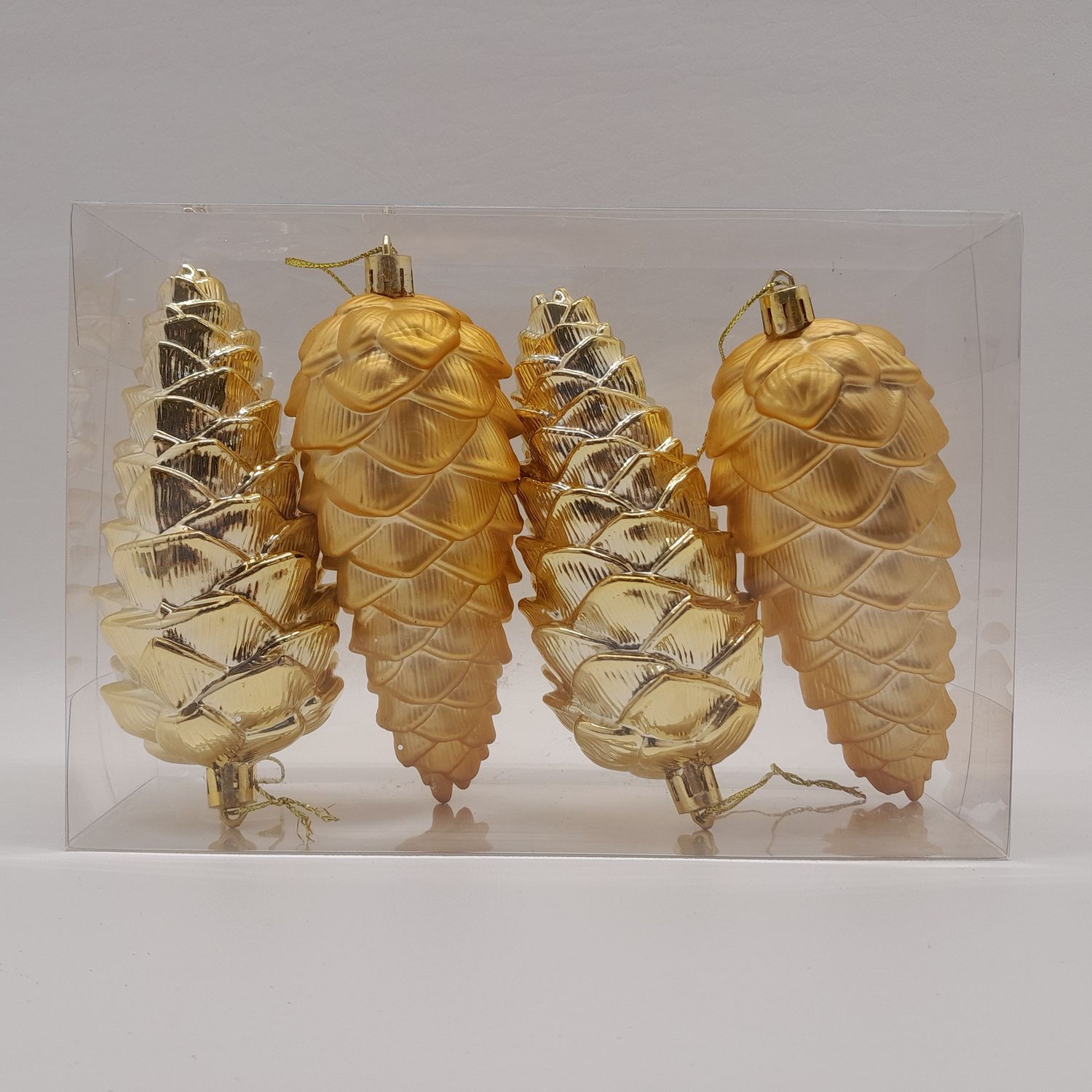 4pc 5.5&quot; Pinecone Ornaments Gold