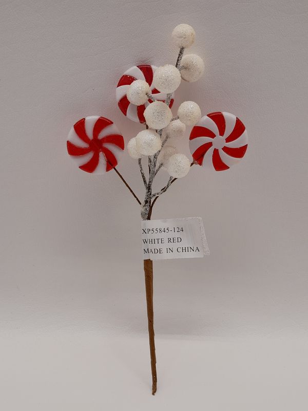 8&quot; Berry/Lollipop Pick x3 (1.5&quot;) White/Red