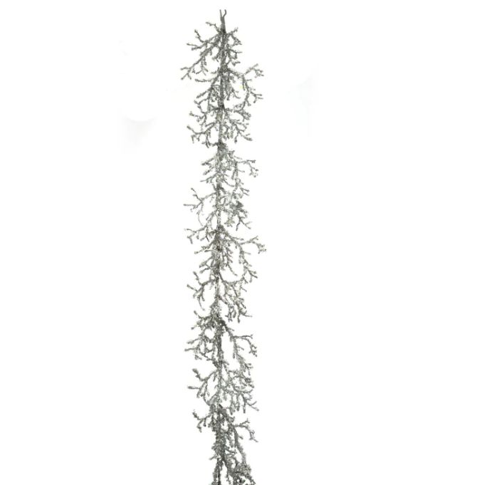 5&#39; Iced Twig Garland Silver