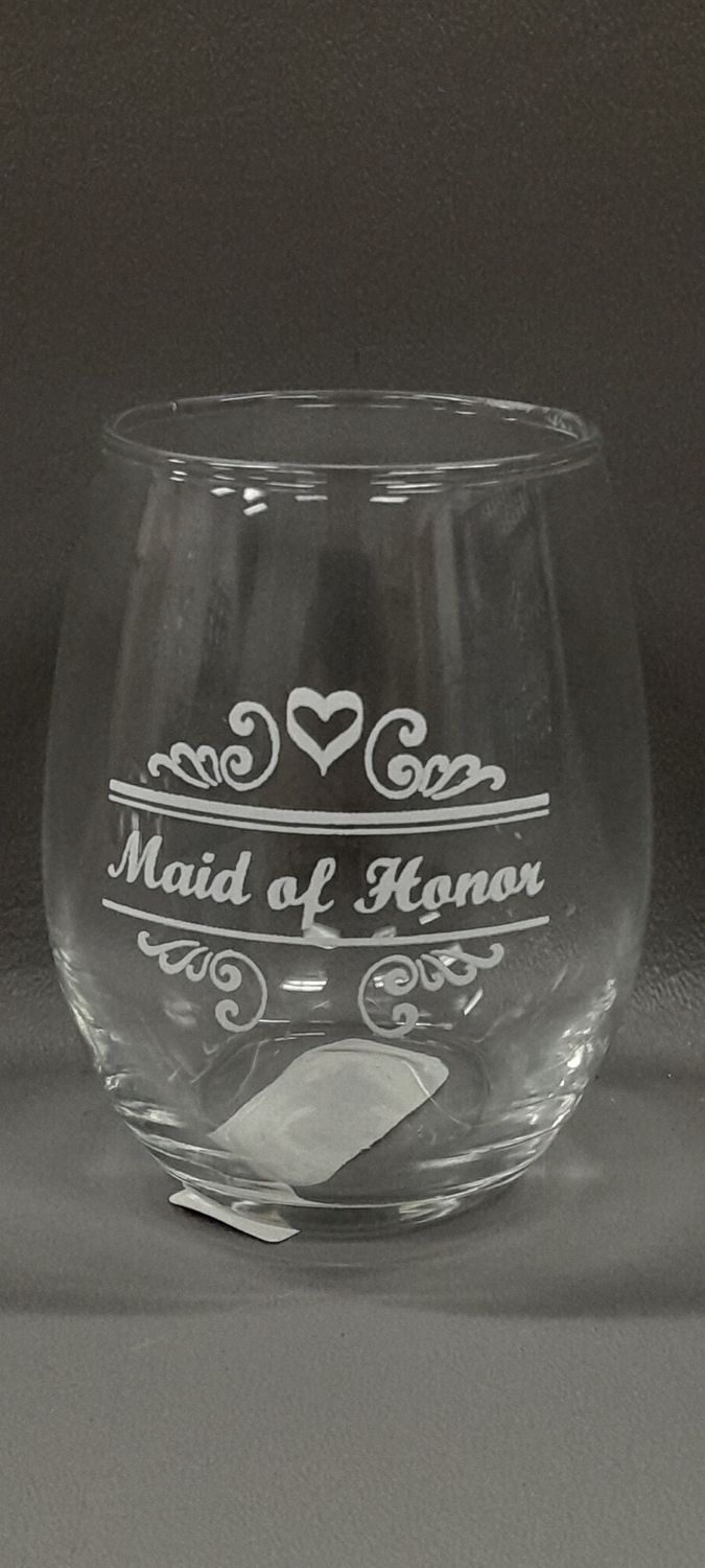 Stemless Wine Glass Maid Of Honor Clear/White