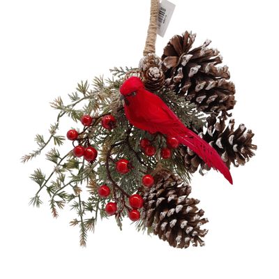 18&quot; Pine/Cedar Door Hanger w/ Cardinal/Berries/Pinecones