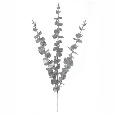 18&quot; Glitter Eucalyptus Spray x3 Silver