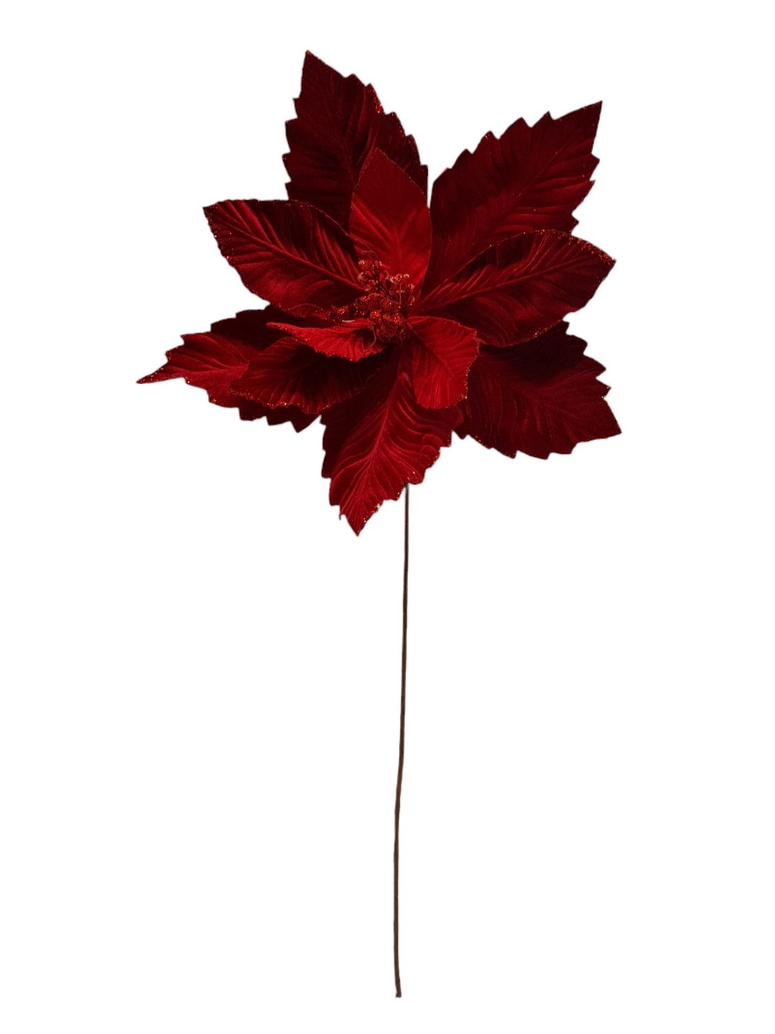 31&quot; Velvet/Glitter Poinsettia Red