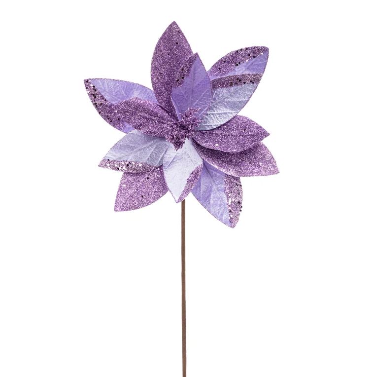 24&quot; Glitter Poinsettia Stem w/12&quot; Head Lavender