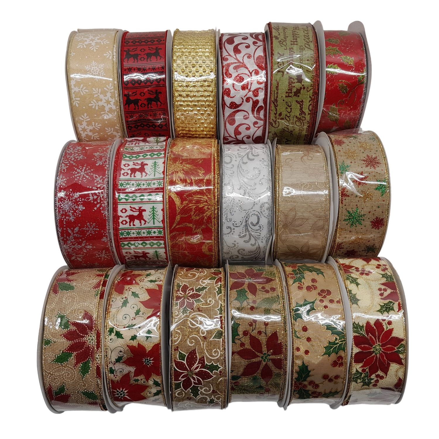 2.5&quot;x50yd Wired Christmas Ribbon Assorted