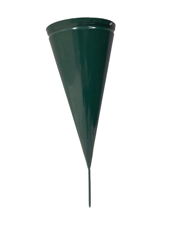 11.5&quot; Metal Cone Cemetery Vase w/4&quot; Opening Green