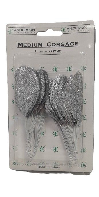 50pc Glitter Leaf Picks  Silver