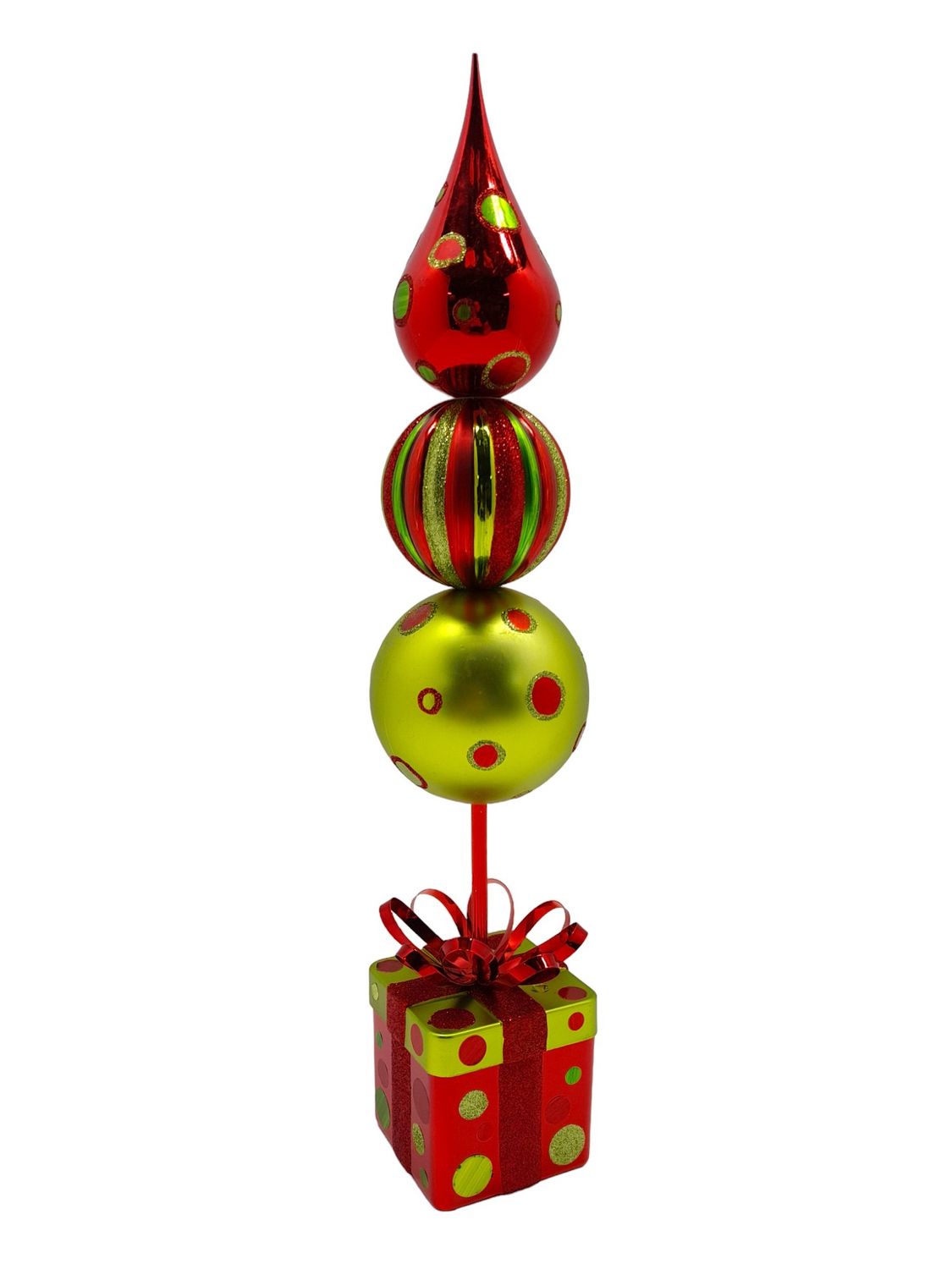 23&quot; Glitter Package Tree w/Polka Dots &amp; Stripes Red/Lime