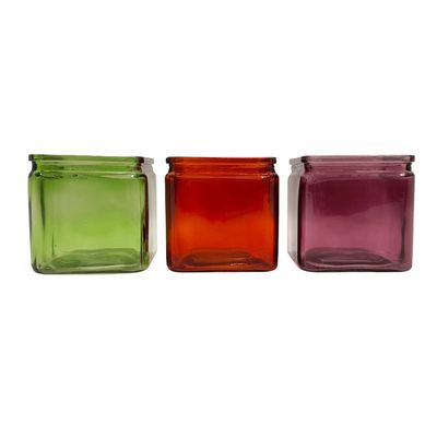 4&quot; Cube Vase w/3.2&quot; Opening Autumn Assorted (Glass)