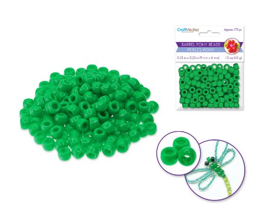 175pc 9mm x 6mm Pony Beads Kelly Green