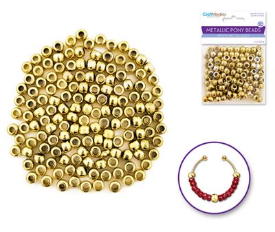 150pc 9mm x 6mm Metallic Pony Beads Gold