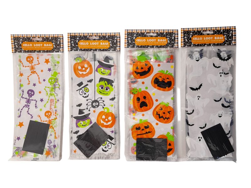 15pc 5&quot;x2.5&quot;x11&quot; Halloween Cellophane Loot Bag Assorted