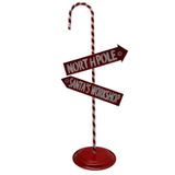 *39&quot; Metal Candy Cane North Pole/Santa&#39;s Workshop Sign Red