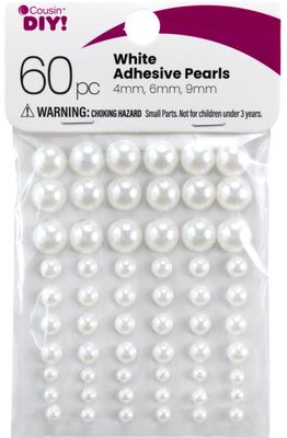 60pc 4mm, 6mm, 9mm Adhesive Pearls White