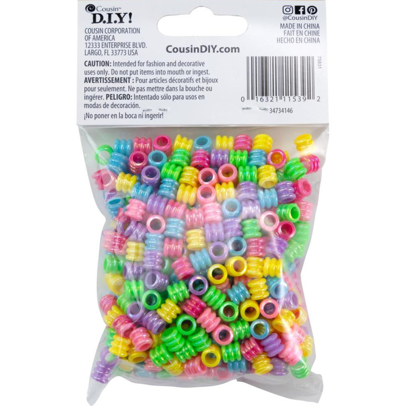 400pc 7mm Acrylic Large Hole Tube Beads Multi