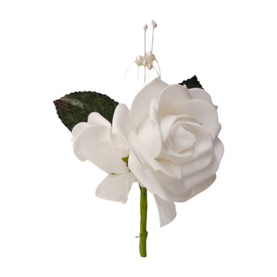 7&quot; Foam Rose Corsage Pick x2 w/Pearls White