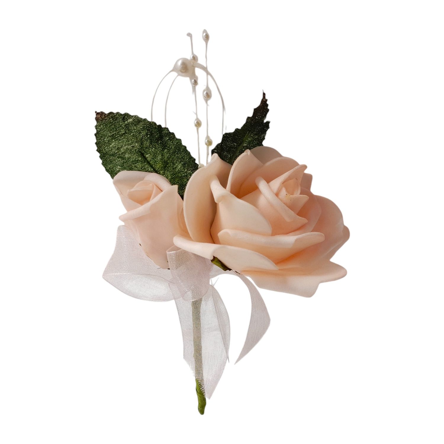 7&quot; Foam Rose Corsage Pick x2 w/Pearls Pink