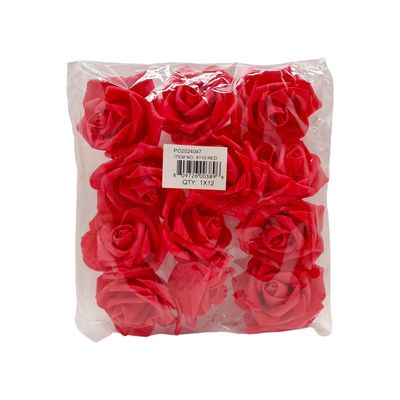 12pc 3&quot; Foam Rose Heads Red