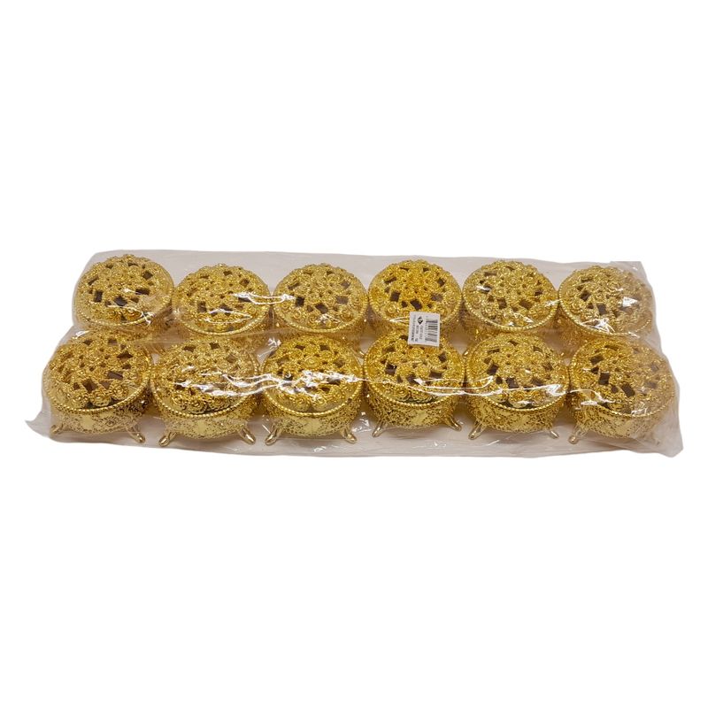 12pc 2.5&quot; Round Plastic Favor Boxes w/Legs Gold