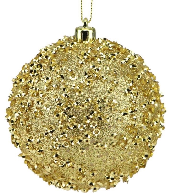 100mm Sequin/Glitter Ornament Gold