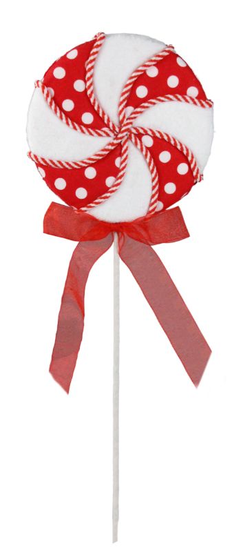 19.25&quot;x6&quot; Fabric Lollipop Stem w/Bow Red/White