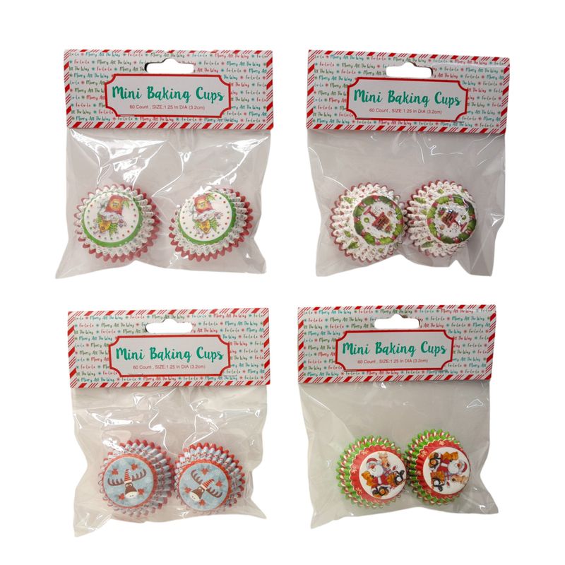 60pc 1.25&quot; Christmas Mini Baking Cups Assorted