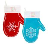 16&quot; Embroidered Mitten Shaped Stocking w/Snowflake &amp; Gem Red/Blue Assorted