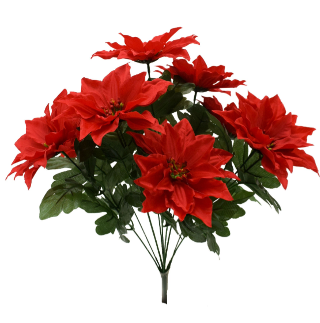 17&quot; Color Fast Poinsettia Bush x9 Red