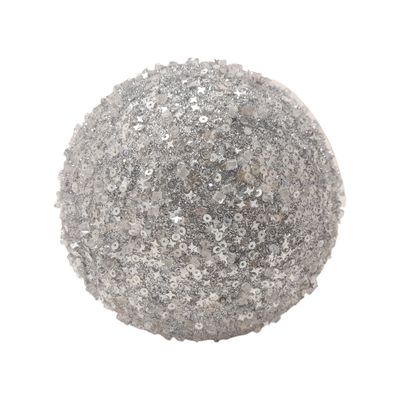 4.25&quot; Glitter/Bead Ball Ornament Silver