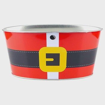 8.7&quot;x5&quot;x4.2&quot; Oblong Tin Santa Belt Christmas Container