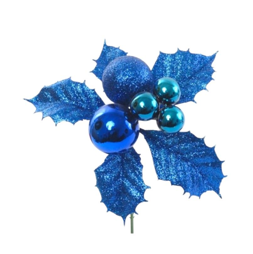 7&quot; Glitter Holly/Ball Pick Blue