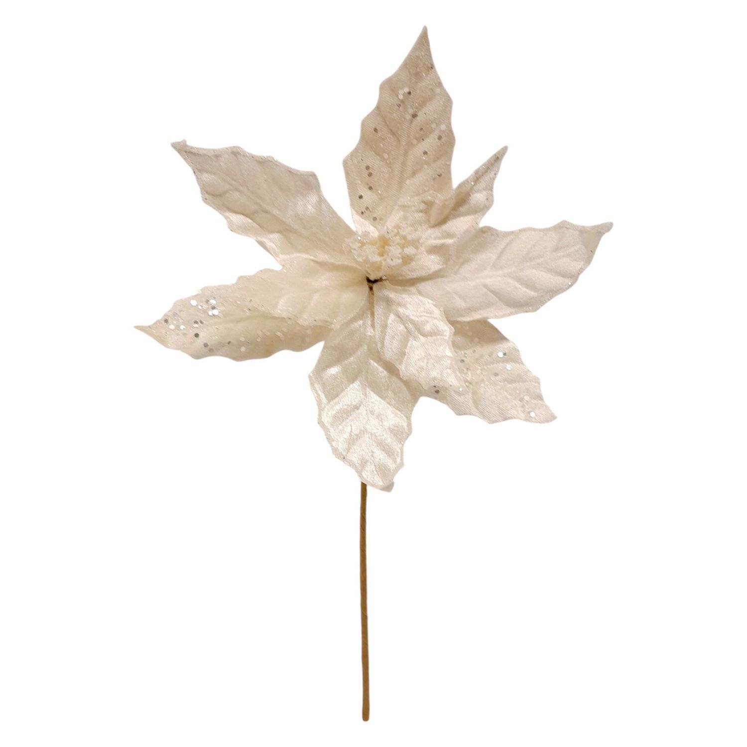 14&quot; Velvet Poinsettia Pick w/10&quot; Head Cream