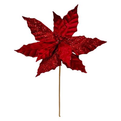 14&quot; Velvet Poinsettia Pick w/10&quot; Head Burgundy